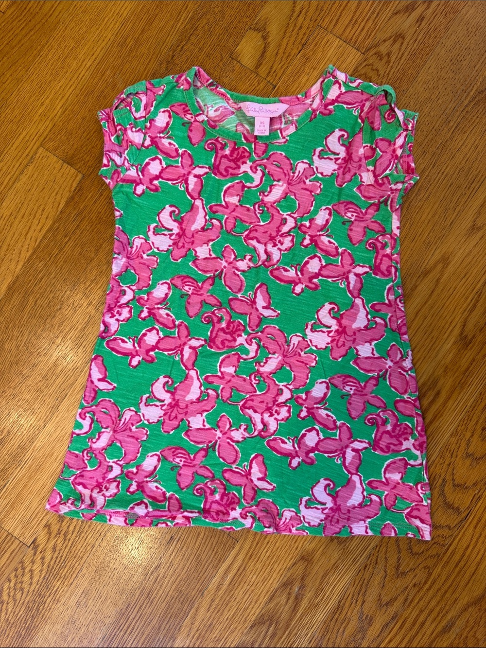 Lilly Pulitzer Green Tee with Pink Floral Print